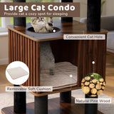 Rascador de Gato de Madera con Plataforma Superior Acolchada Suave - Marrón