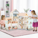 Wooden Corner Dollhouse Playset with 41 Pieces of Accessories for Kids 3+ Years Old-Orange