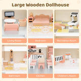 Wooden Corner Dollhouse Playset with 41 Pieces of Accessories for Kids 3+ Years Old-Orange