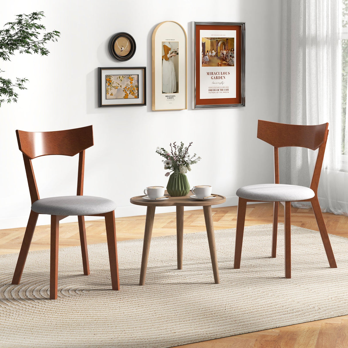 Juego de 2 sillas de comedor de madera con patas de caucho y asiento acolchado