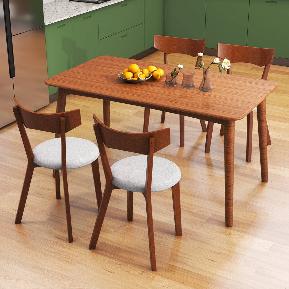 Juego de 2 sillas de comedor de madera con patas de caucho y asiento acolchado