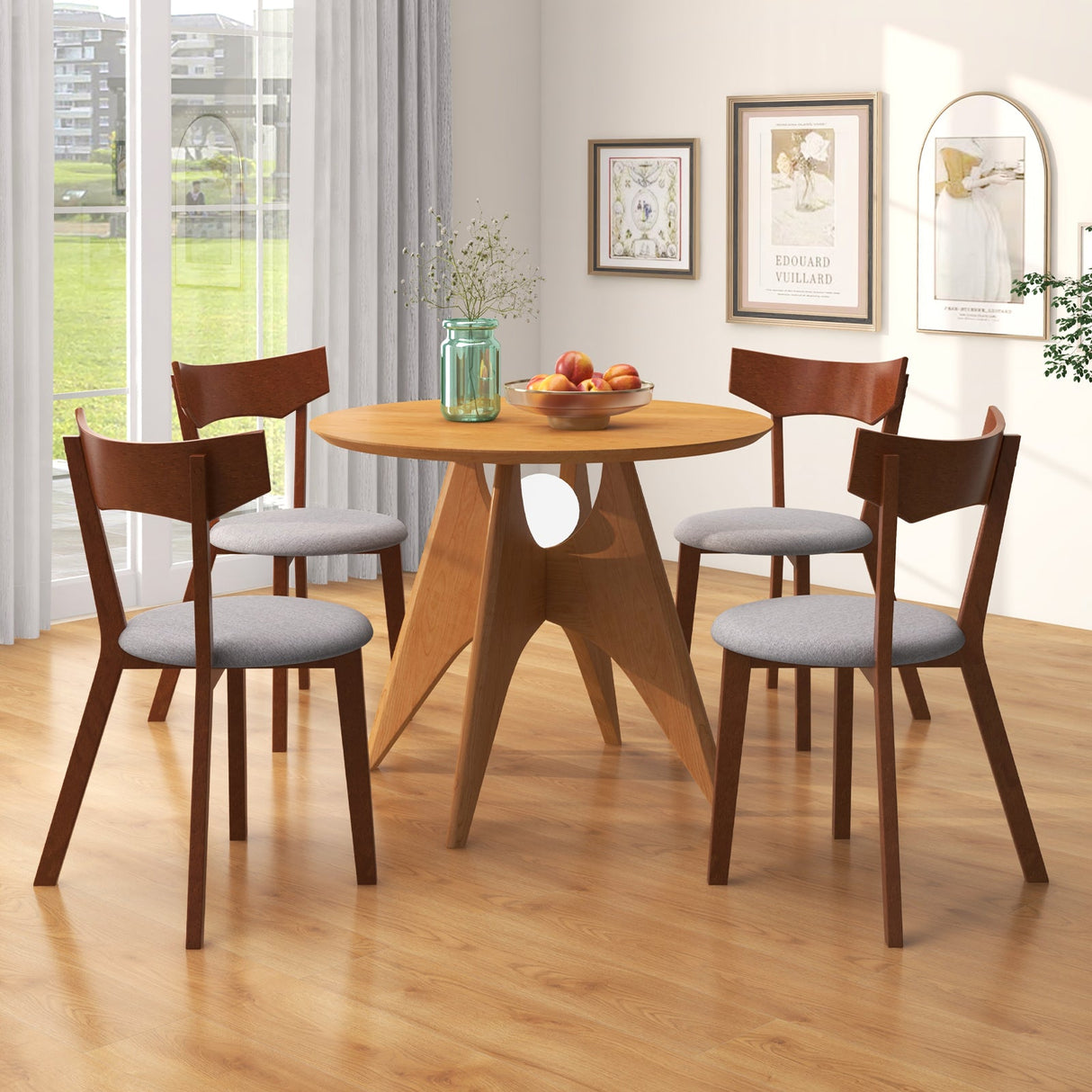 Juego de 2 sillas de comedor de madera con patas de caucho y asiento acolchado