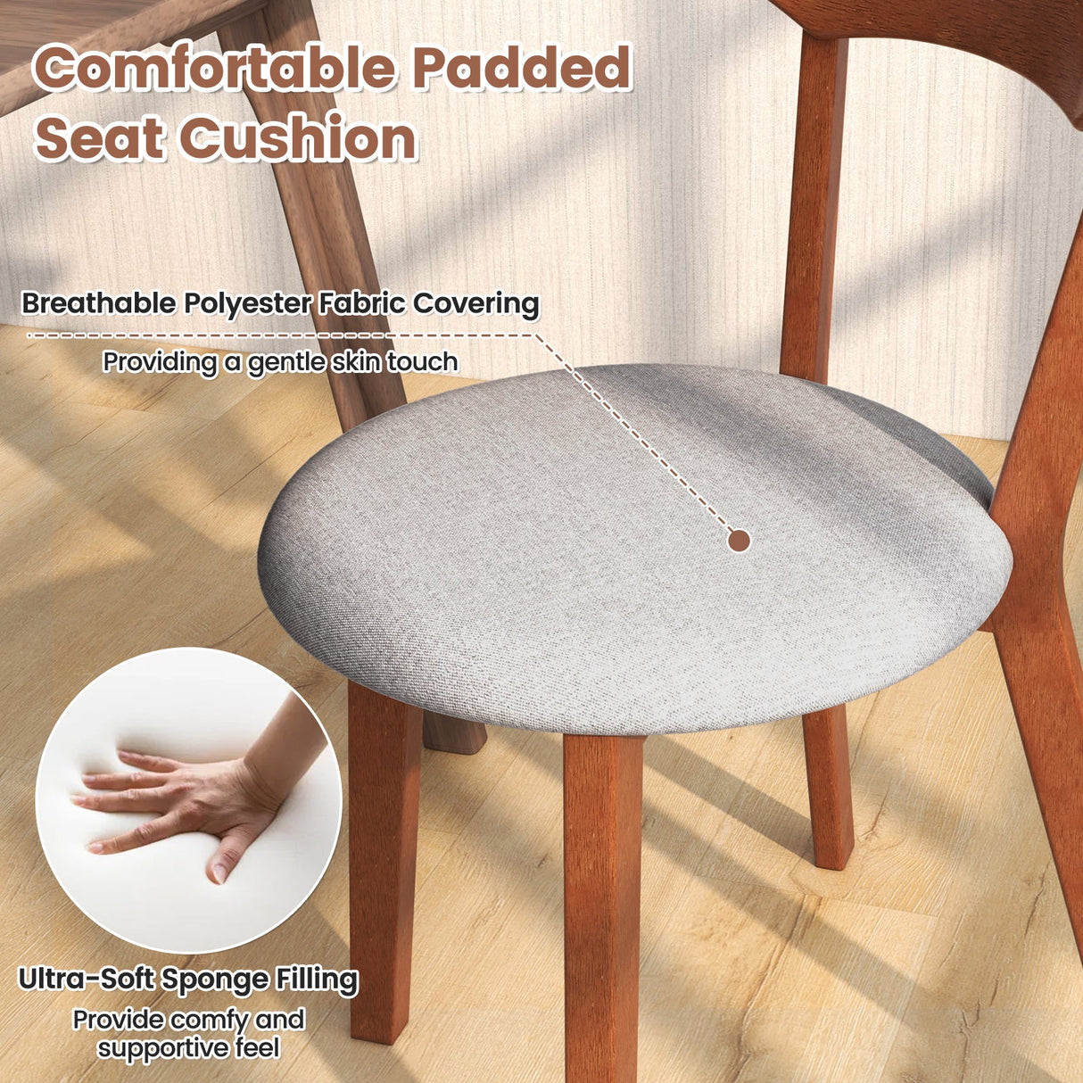 Juego de 2 sillas de comedor de madera con patas de caucho y asiento acolchado