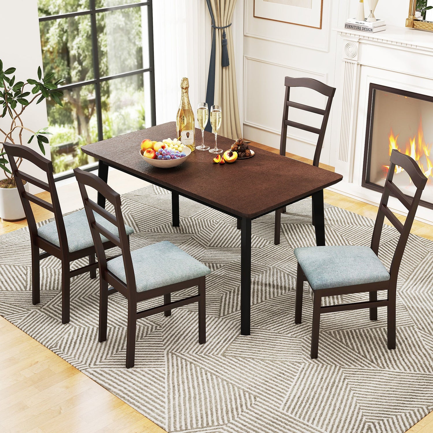 Juego de 2 sillas de comedor de madera, sillas de cocina tapizadas con tela de lino, sillas auxiliares estilo rústico