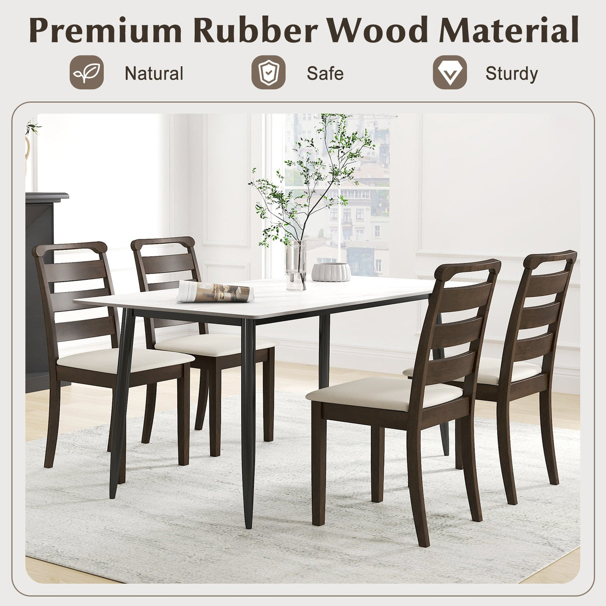 Polyester Upholstered Wooden Dining Chair Set of 2-Walnut