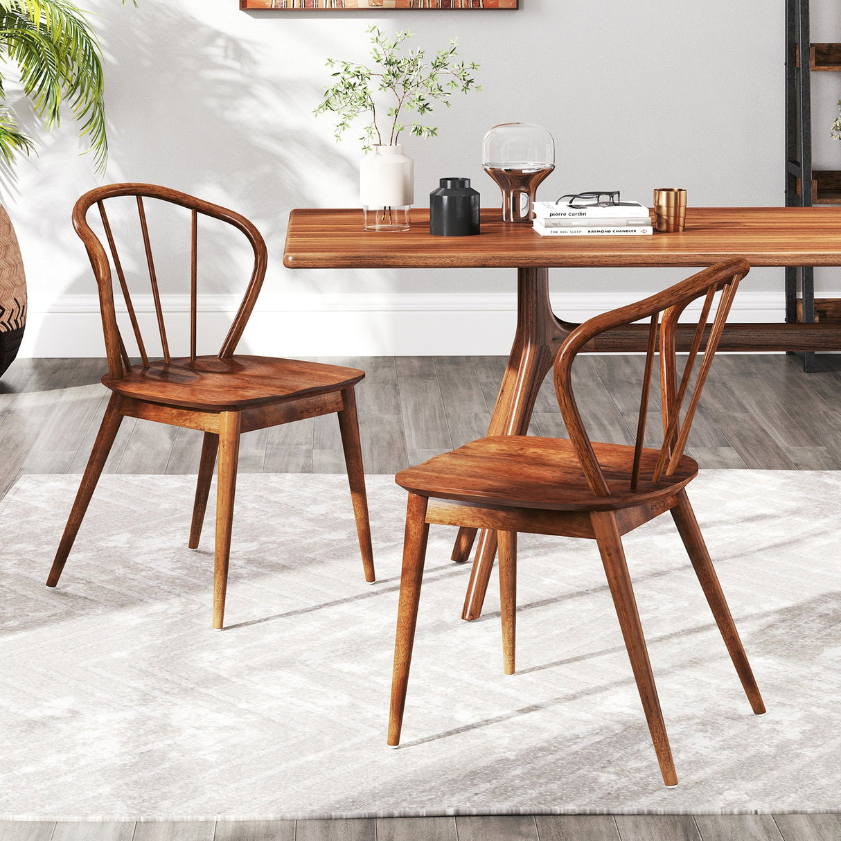 Juego de 2 sillas de comedor de madera con respaldo alto de huso y asiento ancho