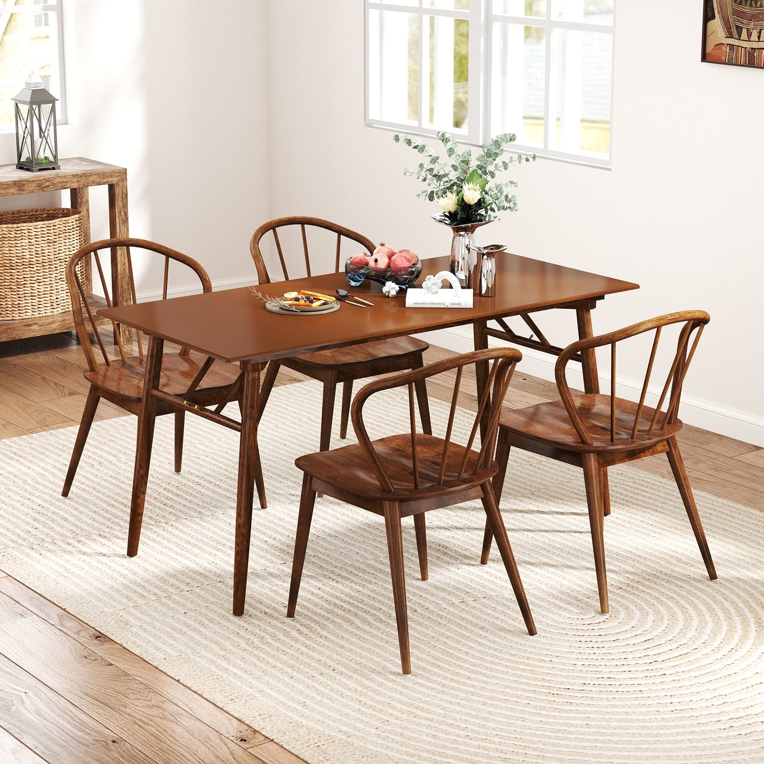 Juego de 2 sillas de comedor de madera con respaldo alto de huso y asiento ancho