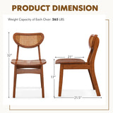 Wooden Dining Chair Set of 2 with Breathable Mesh Cane Backrest-Walnut