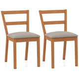 Wooden Dining Chair Set of 2 Farmhouse Kitchen Chair with Upholstered Seat-Brown