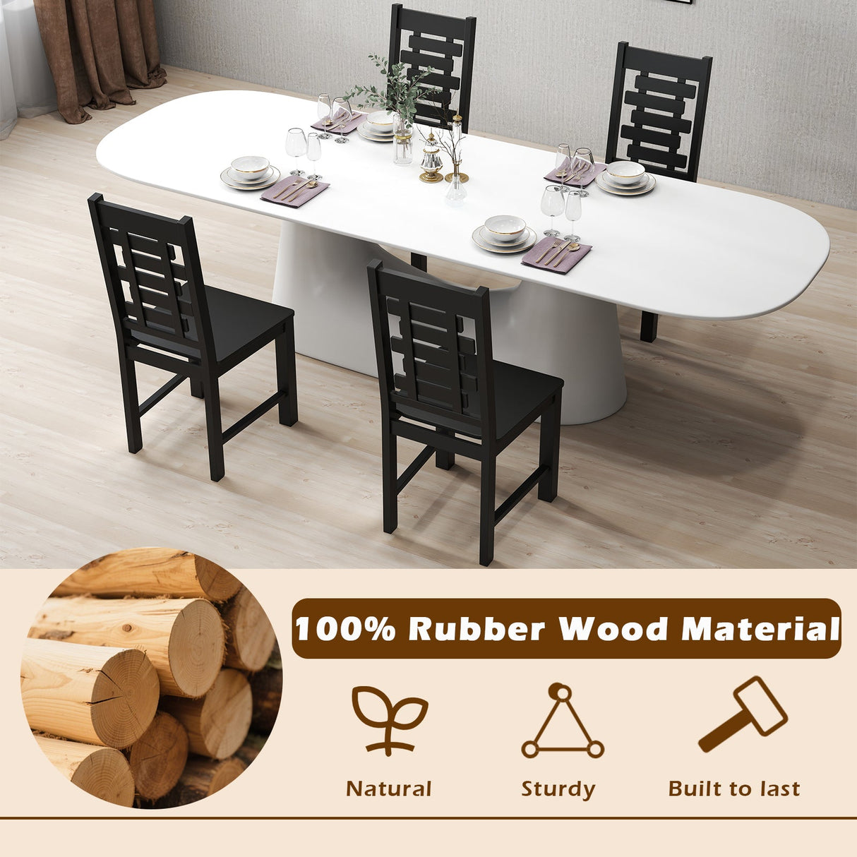 Juego de 2 sillas de comedor de madera maciza de caucho para cocina