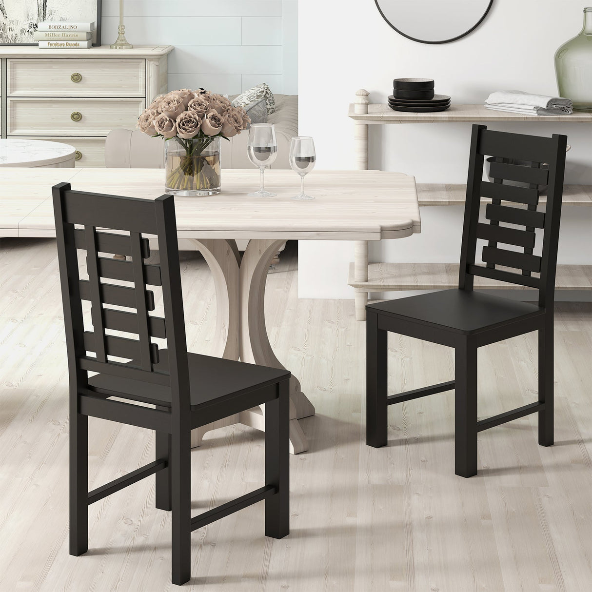 Juego de 2 sillas de comedor de madera maciza de caucho para cocina