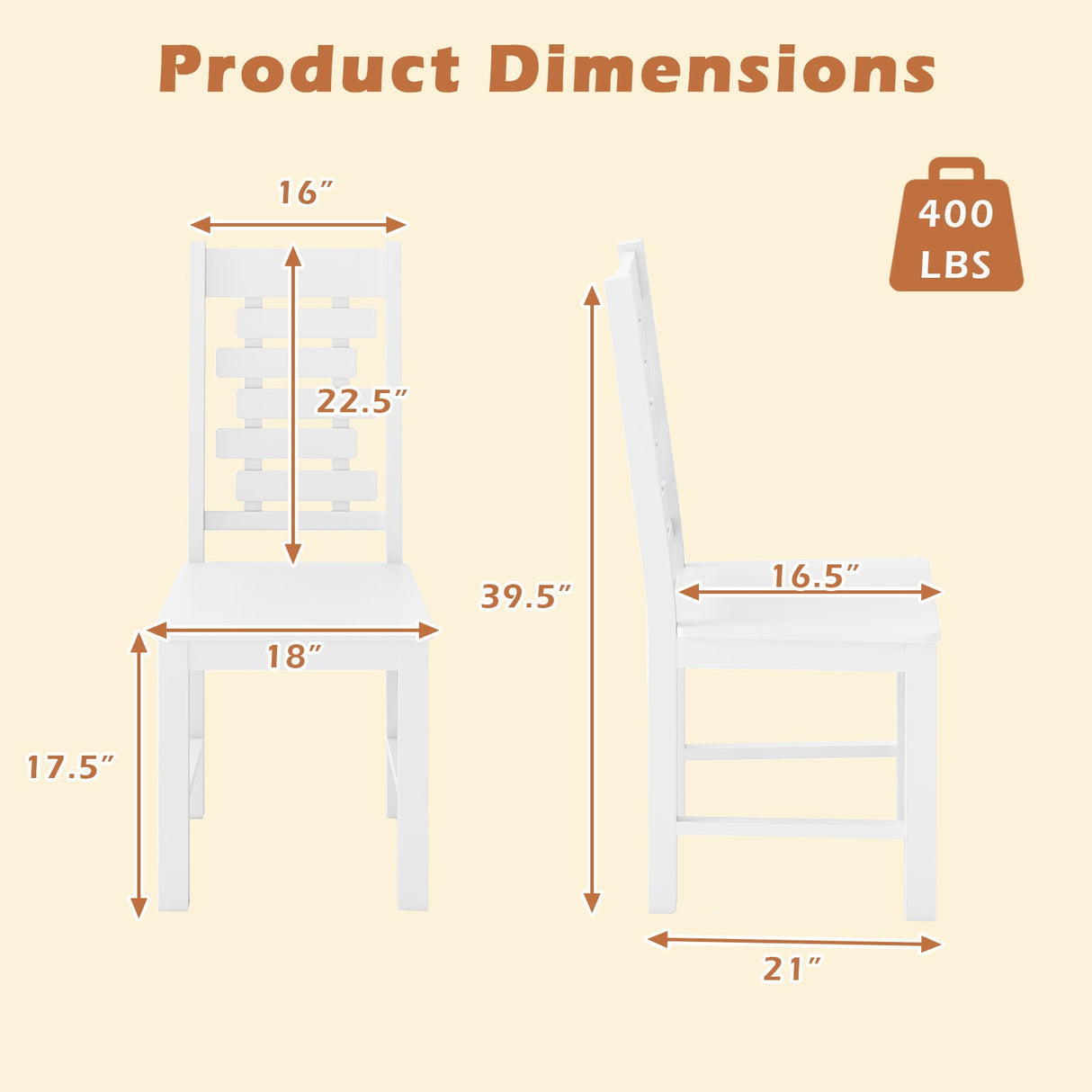 Juego de 2 sillas de comedor de madera maciza de caucho para cocina