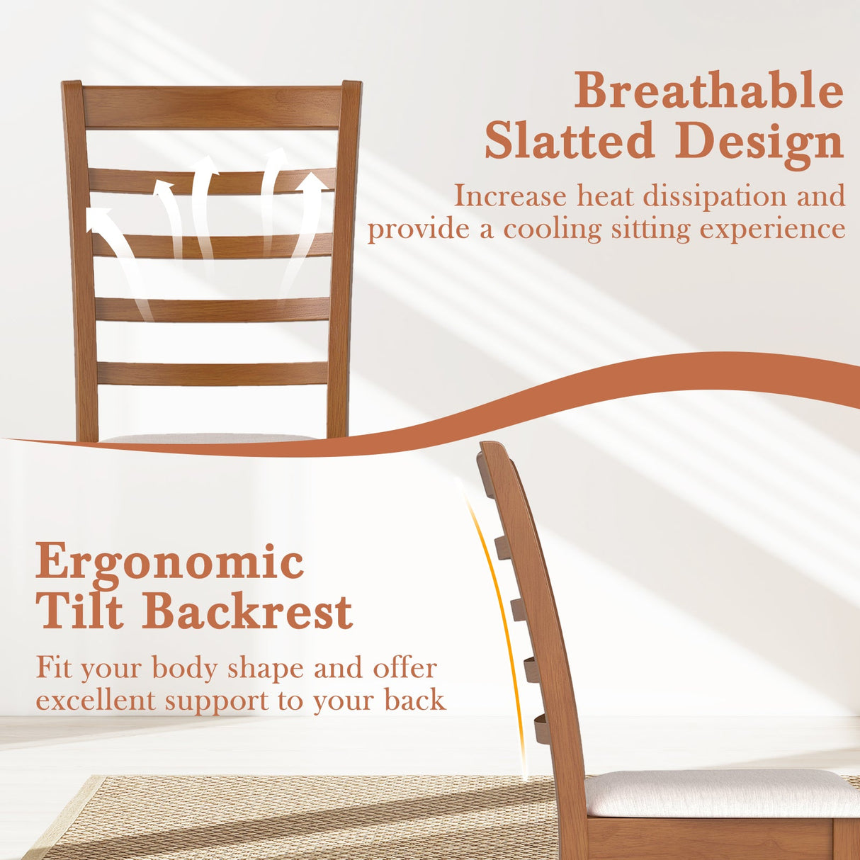 Juego de 2 Sillas de Comedor de Madera, Sillas de Cocina Modernas Tapizadas-Beige