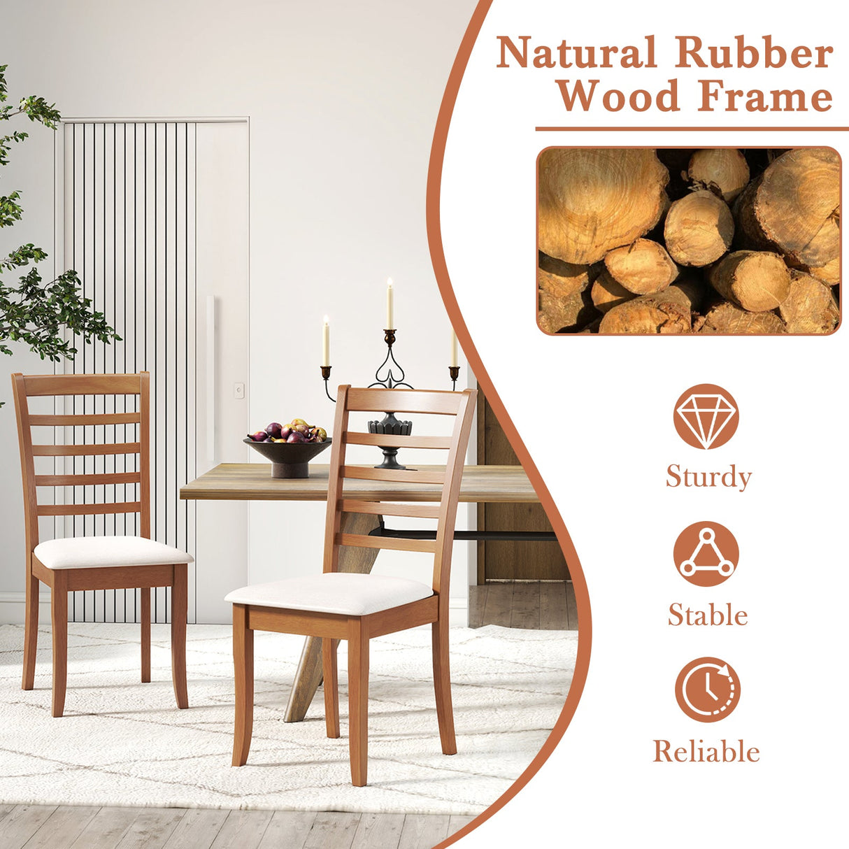 Juego de 2 Sillas de Comedor de Madera, Sillas de Cocina Modernas Tapizadas-Beige