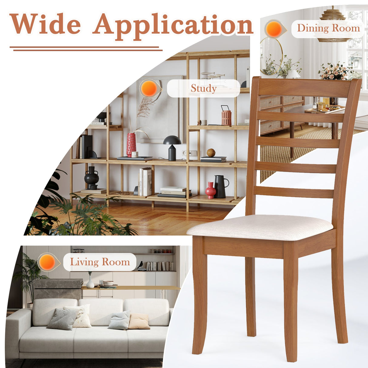 Juego de 2 Sillas de Comedor de Madera, Sillas de Cocina Modernas Tapizadas-Beige