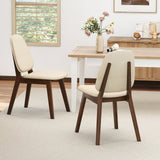 Juego de 2 sillas de comedor de madera, tapizadas, sin reposabrazos, estilo moderno de mediados de siglo - Marrón
