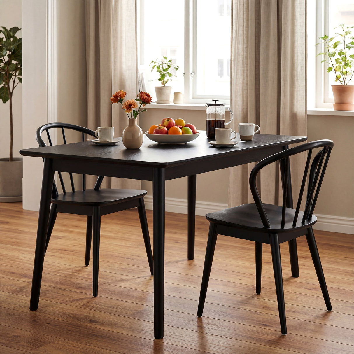 Juego de 2 sillas de comedor de madera con respaldo alto de huso y asiento ancho