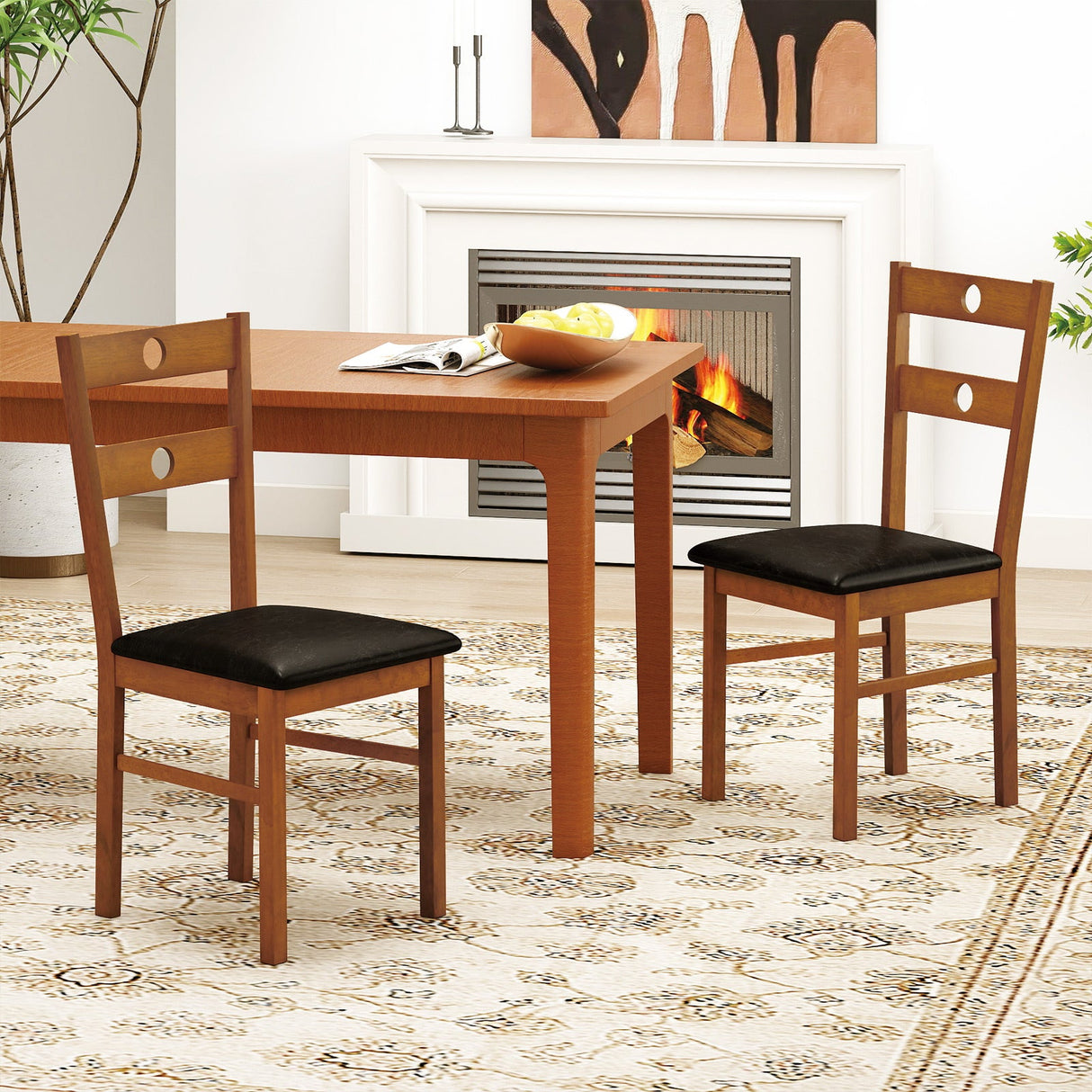 Juego de 2 sillas de comedor de madera sin brazos para cocina con respaldo hueco