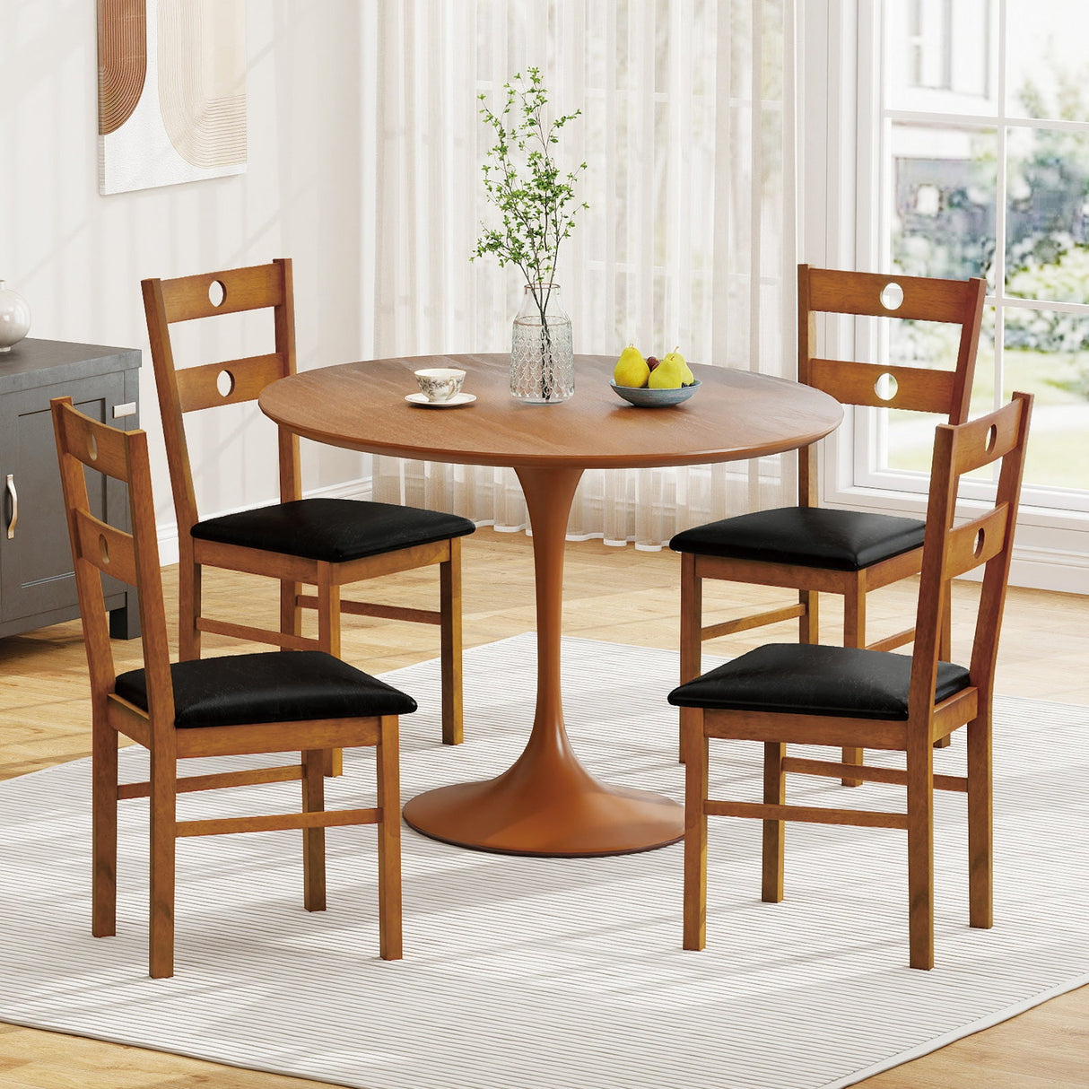 Juego de 2 sillas de comedor de madera sin brazos para cocina con respaldo hueco