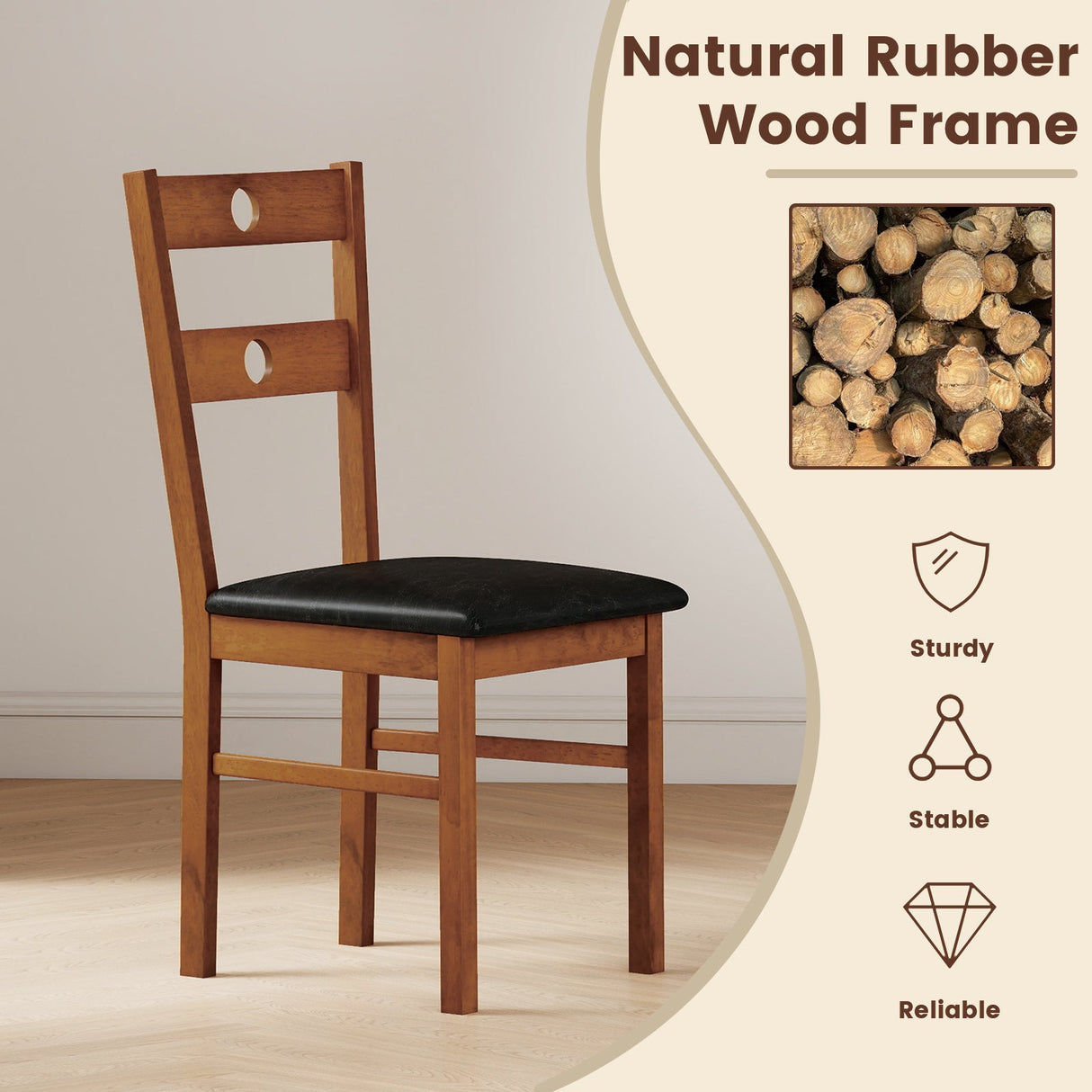 Juego de 2 sillas de comedor de madera sin brazos para cocina con respaldo hueco