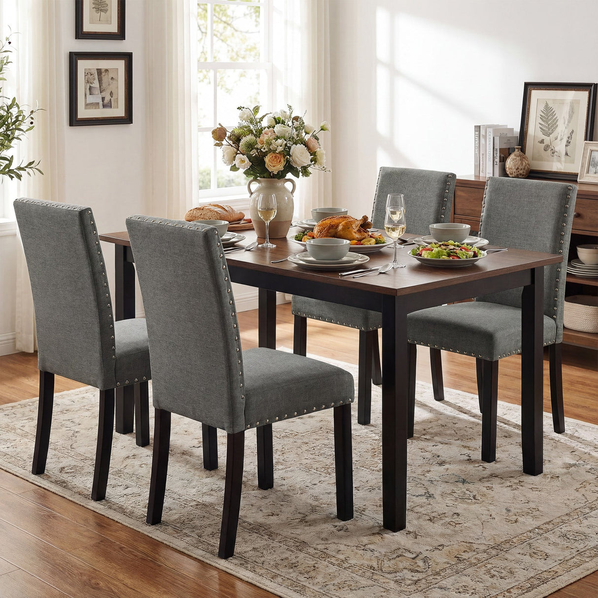 Juego de 4 sillas de comedor de madera con patas de madera curvada