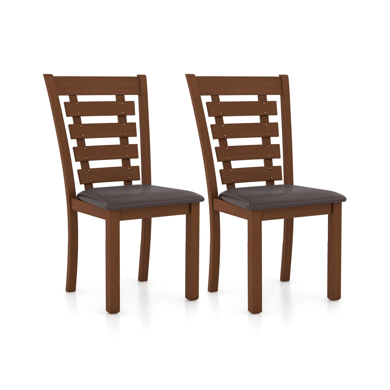 Juego de 2 sillas de comedor de madera con asiento tapizado y estructura de madera de caucho - Marrón