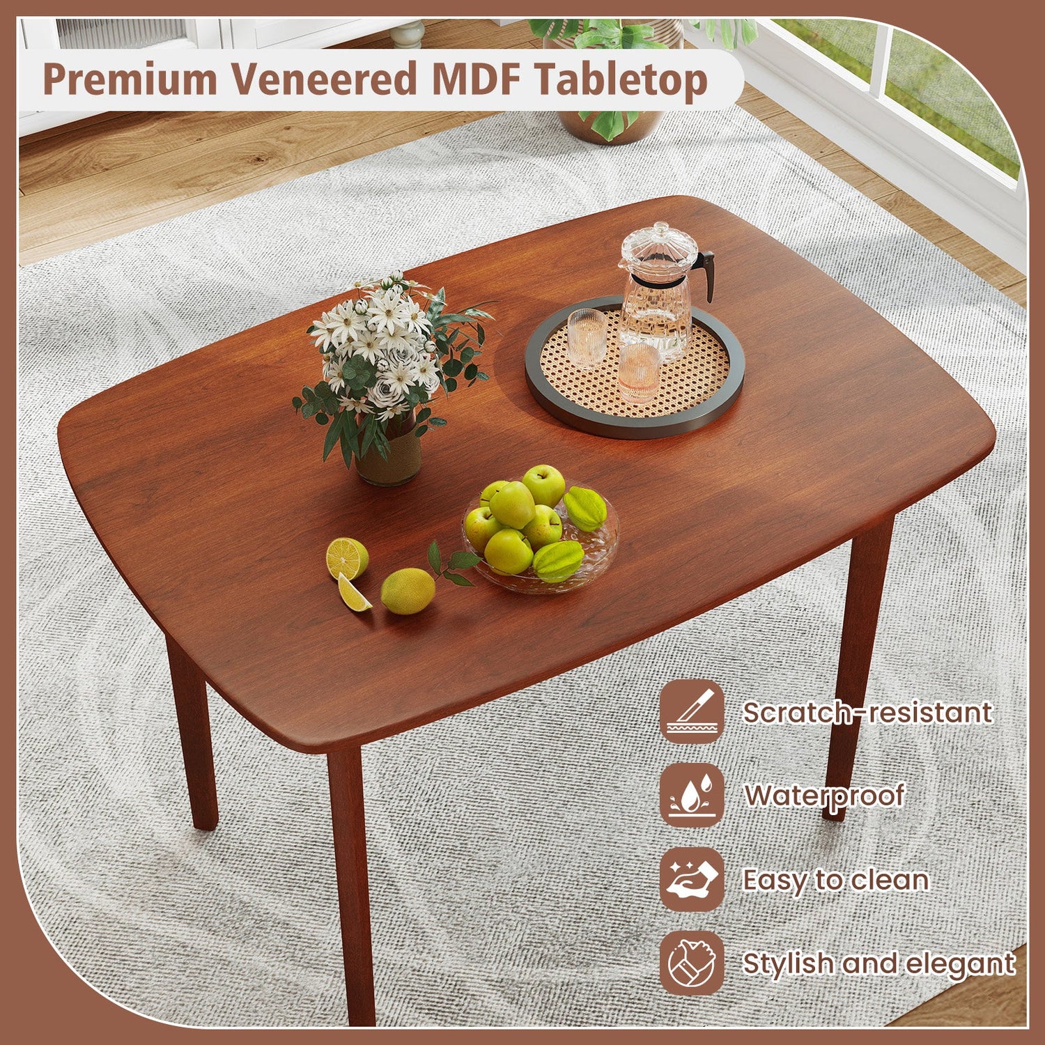 Mesa de comedor de madera para 2-4 personas, mesa de cocina con patas de madera de caucho - Nogal