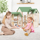 Casa de Muñecas de Esquina de Madera con 6 Habitaciones y 36 Piezas para Niños de 3+ Años-Verde
