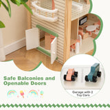Casa de Muñecas de Esquina de Madera con 6 Habitaciones y 36 Piezas para Niños de 3+ Años-Verde