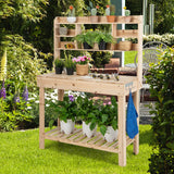 Large Garden Potting Bench Table with Display Rack and Hidden Sink-Natural