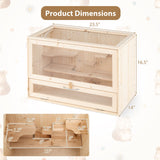Wooden Hamster Cage with Mesh Flip Roof-Natural