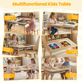 Wooden Kids Activity Table Set with 2 Foldable Storage Bins-Natural