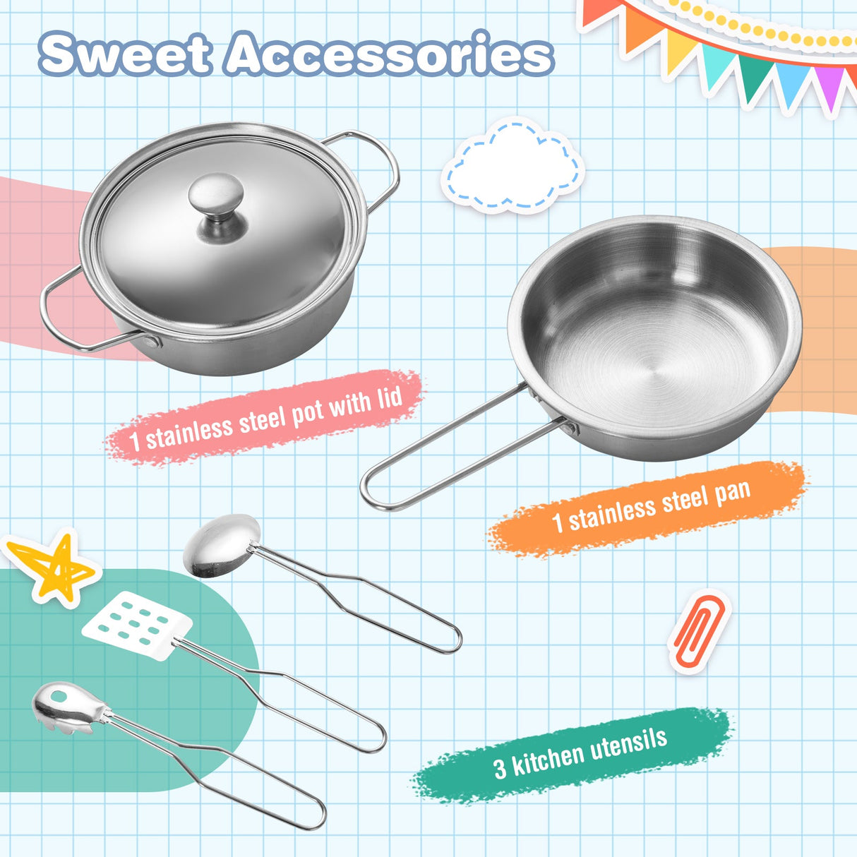 Cocina de esquina de madera para niños con estufa para bebés - Natural y blanca