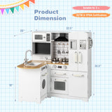Cocina de esquina de madera para niños con estufa para bebés - Natural y blanca