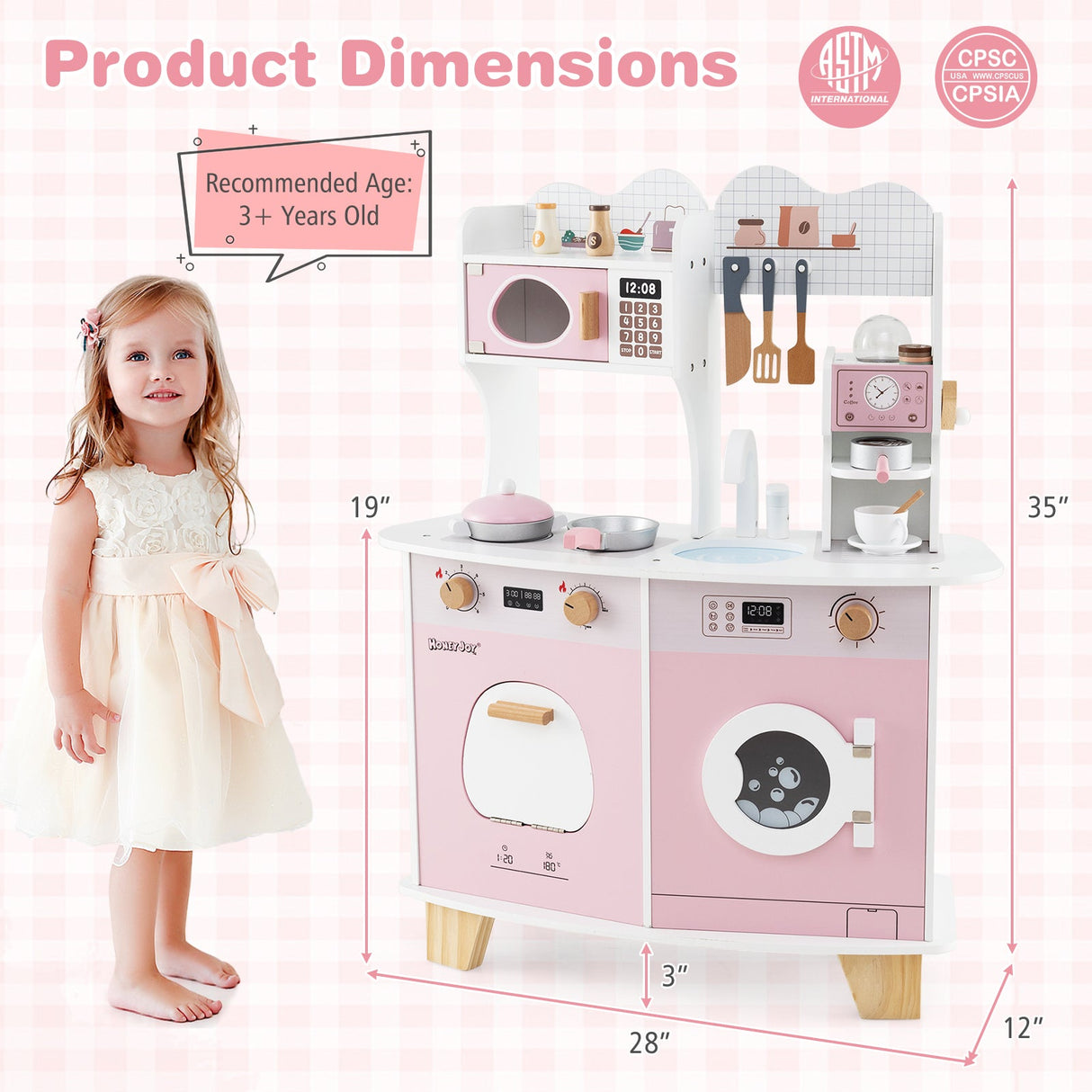 Cocina de juguete de madera para niños con cafetera - Rosa