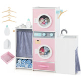Set de lavandería de madera para niños con botella de detergente y perchas - Rosa