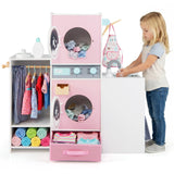 Set de lavandería de madera para niños con botella de detergente y perchas - Rosa
