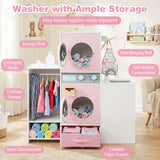 Set de lavandería de madera para niños con botella de detergente y perchas - Rosa