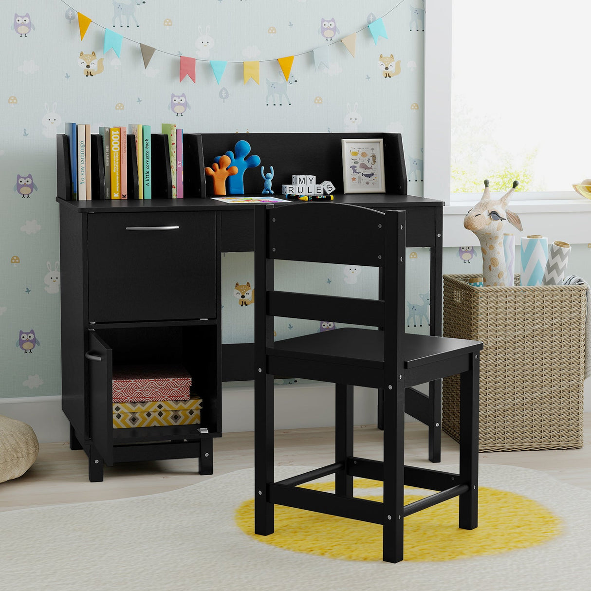 Escritorio y Silla de Estudio de Madera para Niños, Estación de Trabajo para Estudiantes