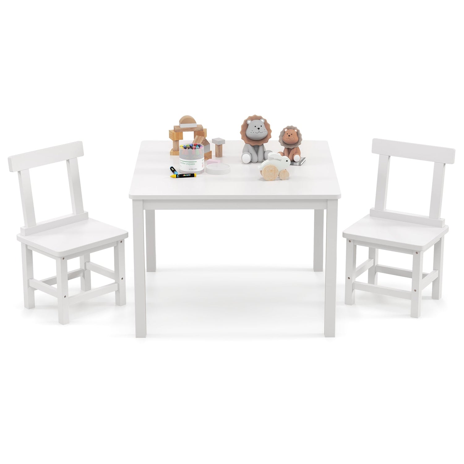 Mesa y 2 sillas de madera para niños con almohadillas antideslizantes para las patas