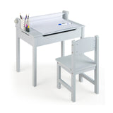 Wooden Kids Table and Chair Set with Storage and Paper Roll Holder