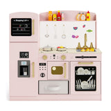 Wooden Kids Kitchen Playset with Chalkboard Ice Maker Sink Lighted Microwave