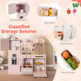 Wooden Kids Kitchen Playset with Chalkboard Ice Maker Sink Lighted Microwave