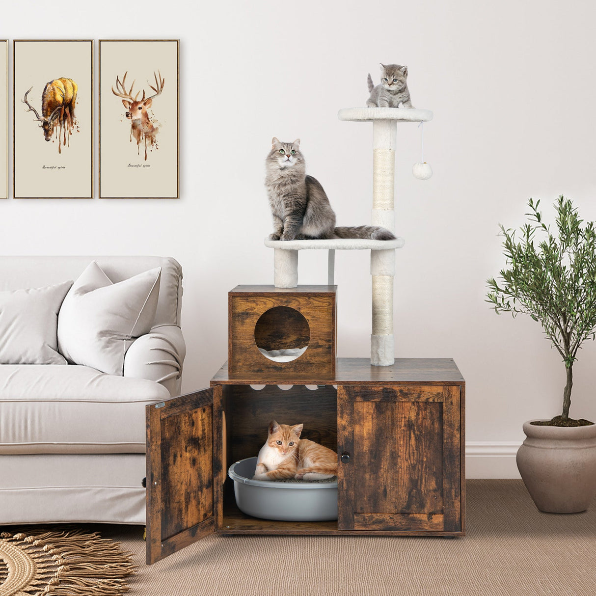 Árbol para gatos con arenero y condominio para gatos