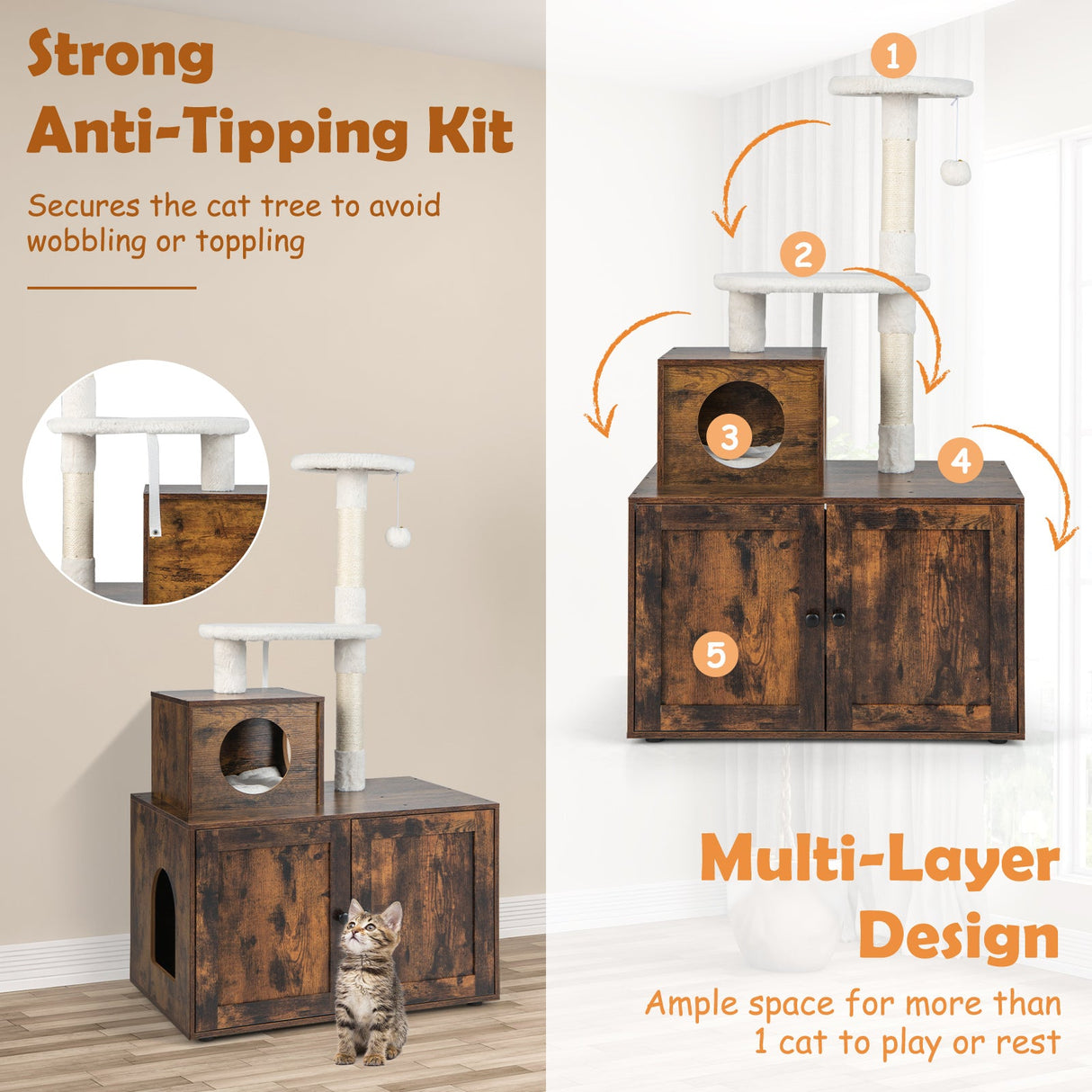 Árbol para gatos con arenero y condominio para gatos