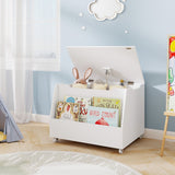 Wooden Mobile Toy Storage Organizer with Bookshelf and Lockable Wheels