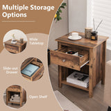 Wooden Nightstand with Slide-out Drawer and Open Shelf