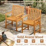 Solid Acacia Wood Patio Chairs Set of 2 with Slatted Seat and Inclined Backrest for Porch
