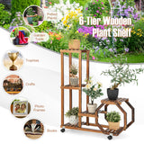 Estantería de madera de 6 niveles con ruedas para plantas - Marrón