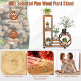 Estantería de madera de 6 niveles con ruedas para plantas - Marrón